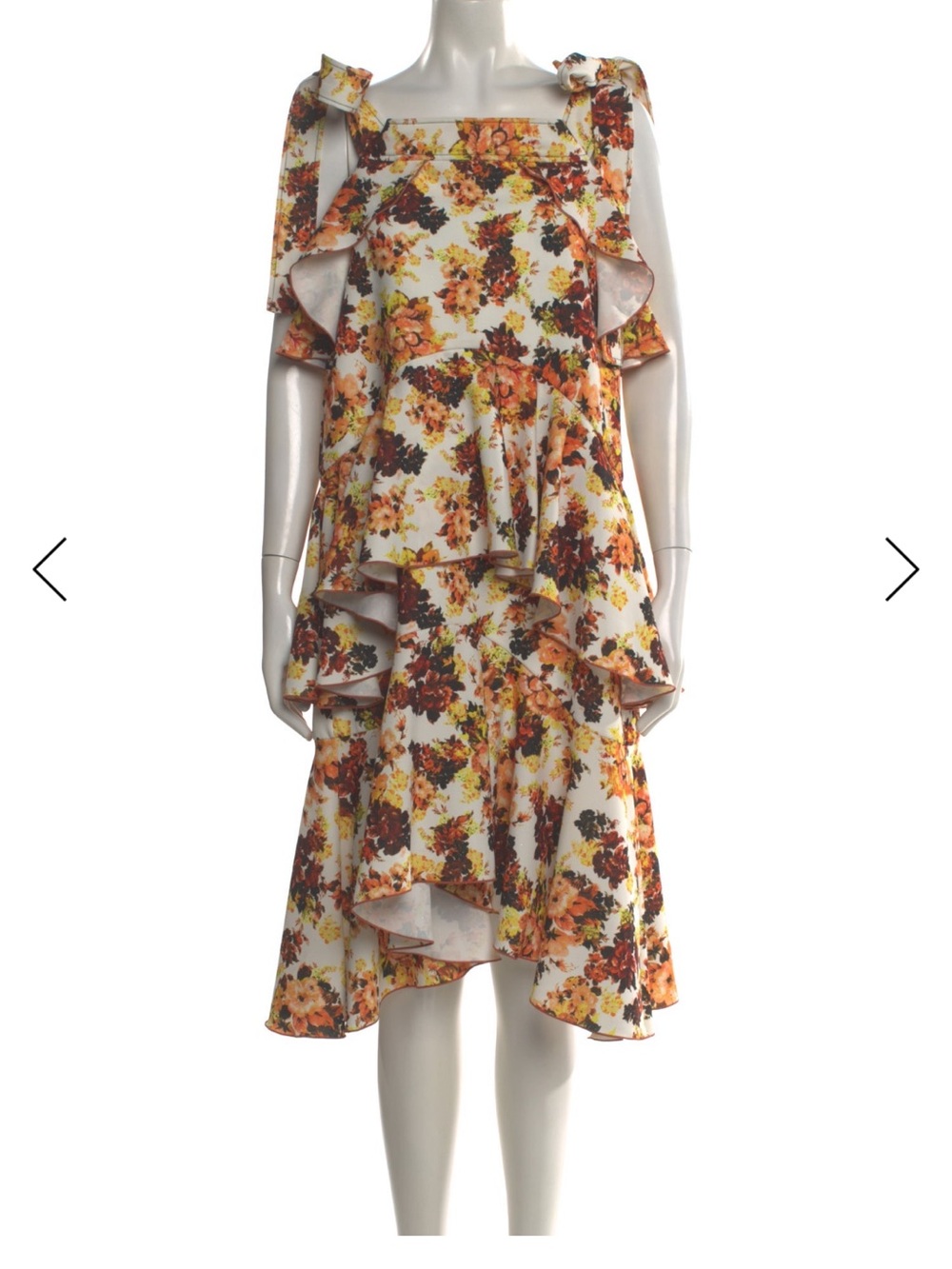 Ellery White Floral Midi Dress with Orange and Brown Accents
